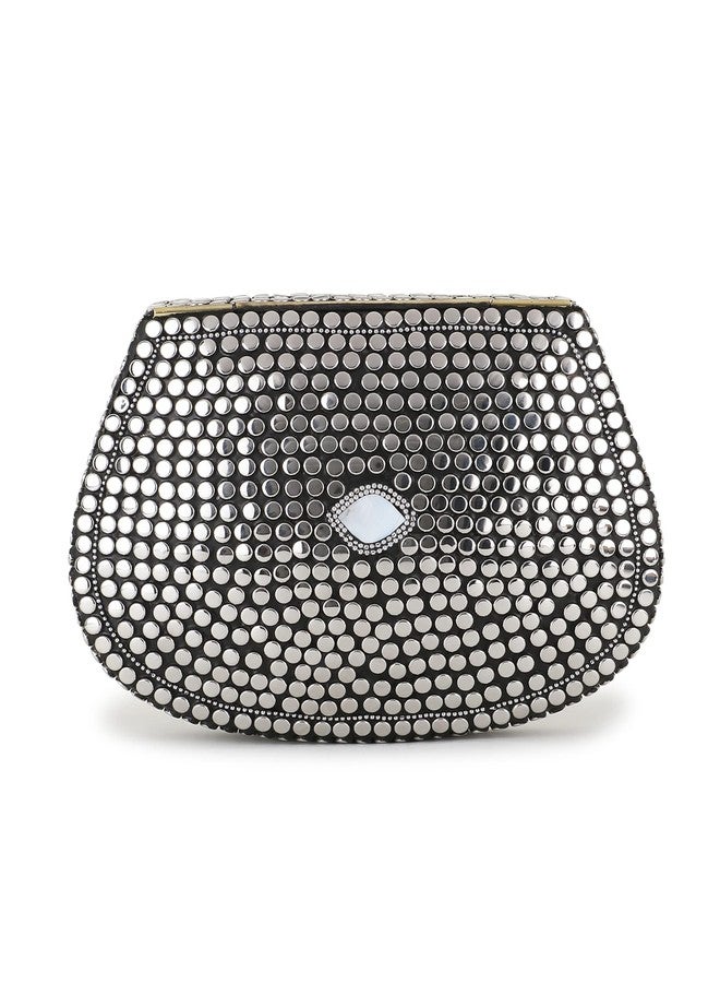 Anekaant Mosaic Silver & White Metal Embellished Clutch - Image 3